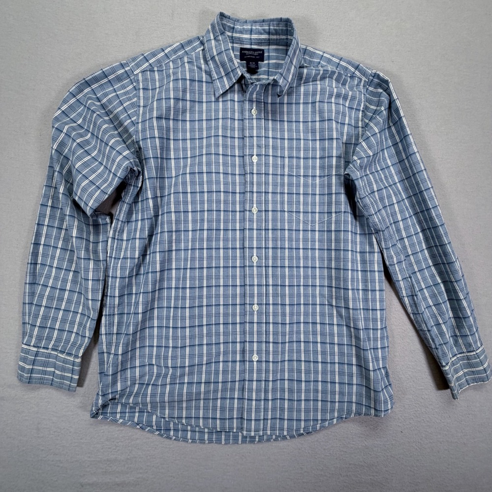 American Eagle Button Down Shirt Mens M Blue Good Plaid Long Sleeve Cotton